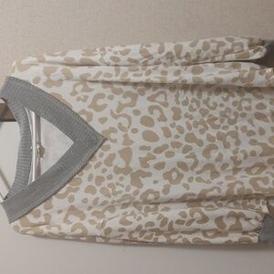 Bibi Animal Print with Waffled Grey V neck Collared Oversized Top